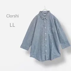 【closshi】　美品　大きいサイズ　リネンブレンド　長袖シャツ　ボーダー