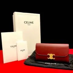 ほぼ未使用 保存箱 袋付 セリーヌ マカダム トリオンフ 金具 三つ折り 長財布