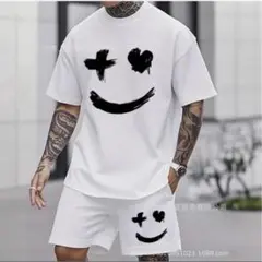 【セット販売】Tシャツ＆ハーフパンツ セットアップ メンズ　白　L