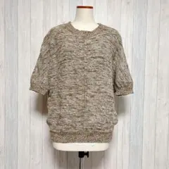 【Rosso】7分袖 ニットトップス ブラウン タック裾 ウール アルパカ混