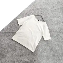 B1698【星玲奈】ラメ入り/ワッフル編みホワイト半袖Tシャツ〈LL〉