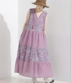 新品✨OMNES オムネス インド綿ワンピース 花柄 ノースリーブ ヌキテパ風