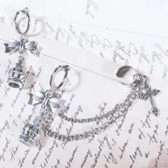 量産型イヤリング イヤーカフ 王冠と十字架 silver