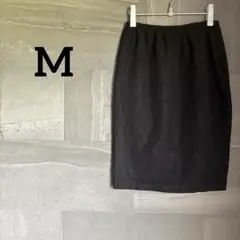 【M】 黒 レーヨンタイトスカート ウエストゴム ひざ丈スカート ブラック