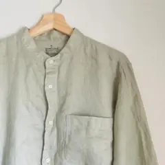 MUJI 無印良品 リネン100% バンドカラー長袖シャツ ライトカーキ