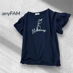 エニィファム☆カットソー　フリル袖　ロゴTシャツ ネイビー　カジュアル