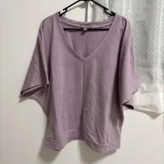 PEACE & PEARLS XL ラベンダー Vネック Tシャツ