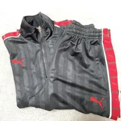 PUMA ストライプジャージ ブラック/レッド セットアップ
