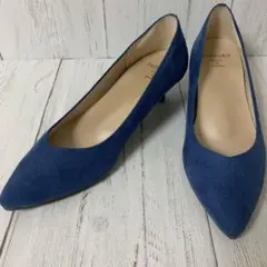 【美品】velikoko パンプス スエード 青 ポインテッドトゥ 24.5