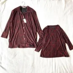 【SEPIA】未使用タグ付き アンサンブル 羽織 Tシャツ 総柄 7分袖 F