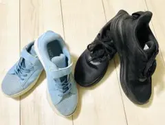 asics（水色21cm）とadidas（黒22cm)のキッズスニーカー