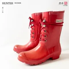HUNTER 23 レースアップ ショート レイン ブーツ 赤 長 靴 ハンター