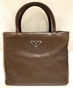 【美品】プラダ オールレザー トートバッグ ハンドバッグ ブラウン 茶