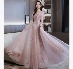 最終値下げ◎美品 グリッターチュール オフショル ロングドレス ピンクベージュ