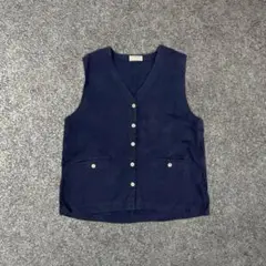 USA 80s Vtg L.L.Bean Linen Vest Navy L