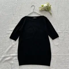 INEDイネド【9号】5分袖リブニット 黒 シンプル無地 きれいめカジュアル
