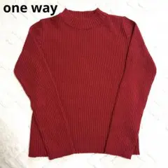 one way バーガンディ リブ編み長袖ニット M