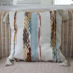タフテッド・クッションカバータッセル付き 45cm×45cm ブルー