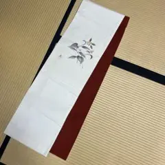 袋帯　南天　白と赤 花模様