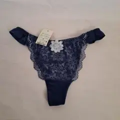 ネイビー レース フリル Tバック M