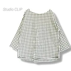 【スタディオクリップ】 チェック柄七分袖シャツ ML相当 オフホワイト 綿混