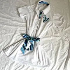 【美品】VIVA HEARTワンピース ゴルフウェア　白×ストライプリボン