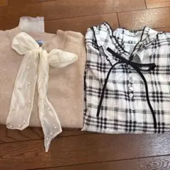 TITTY&CO. ショルダーフリルチェックブラウス