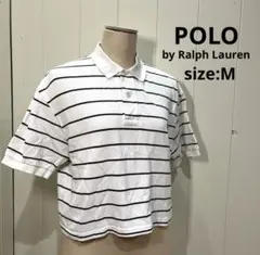 ポロバイラルフローレン ポロシャツ 半袖 ボーダー ショート丈 M ホワイト