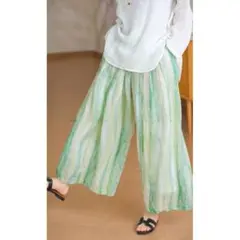 新品◎大人気 ハイウエスト ワイドパンツ 九分丈 レトロ カラフル 柔らかくて