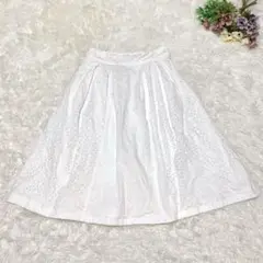 a1213【刺繍 フレアスカート】春 ホワイト ガーリー カジュアル 36 美品