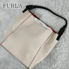 希少✨フルラ ショルダーバッグ ワンショルダー ロゴ金具 シボ革 ベージュ 白