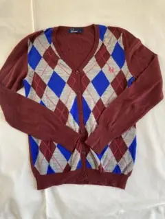 フレッドペリー FRED PERRY アーガイルカーディガングレーボルドー M