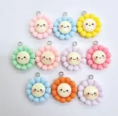 ペンダントチャーム　アクセサリー　カラフルデイジー　ハンドメイド　10個