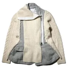 美品 sacai ケーブル ニット ウール ドッキング ダブル ジャケット 2