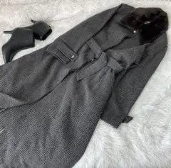 23区 ファー付 ロングコート ツイード ベルト ウール 38サイズ