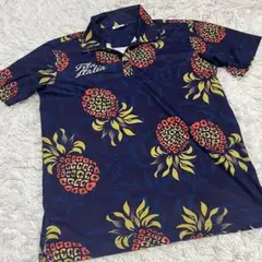 アロハ　FILA ゴルフシャツ M ネイビー パイナップル柄