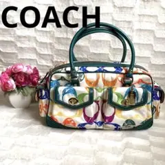 コーチ バッグ ボストンバッグ スクリブル 刺繍入り グリーン 人気 美品