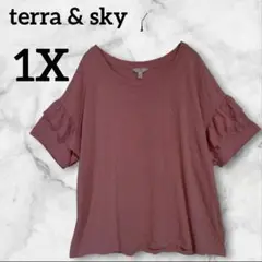 terra & sky 【1X】半袖フリル Tシャツ ピンク