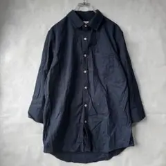 美品☆スティールブラウン 麻混 リネンシャツ ネイビー L 長袖シャツ