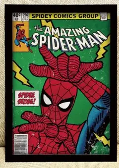 N689 スパイダーマン　アメリカンレトロ　ポスター　額付き