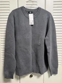 新品 ユニクロ ウォッシャブルミラノリブクルーネックセーター グレーM