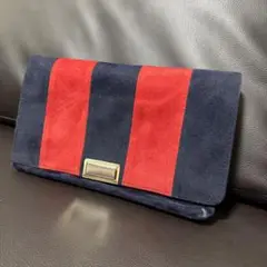 ネイビー 赤 ストライプ クラッチバッグ