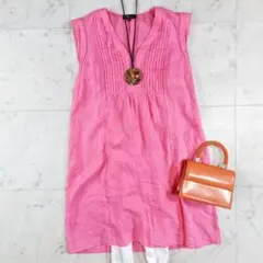 美品♪キャロルパリ Caroll Paris ピンタック リネン100ワンピース