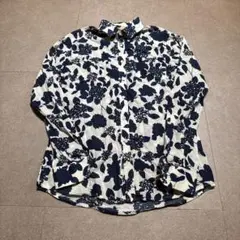 Liberty 長袖シャツ　総柄　白　ネイビー　薄手　48