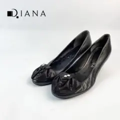 ダイアナ 23.0 パンプス 本革 レザー 黒 ブラック リボン ラメ/NN10