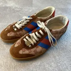 GUCCI GGキャンバス ブラウン スエード スニーカー グッチ