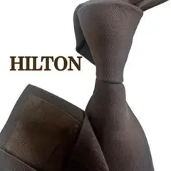 美品HILTONヒルトンブラウン茶色無地ネクタイメンズヴィンテージブランド正絹