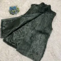 希少デザイン EMBA ロングベスト リアルファーコート 緑 グリーン