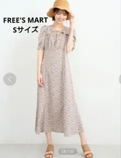 FREESMART 花柄 半袖 パフスリーブ ロングワンピース Sサイズ
