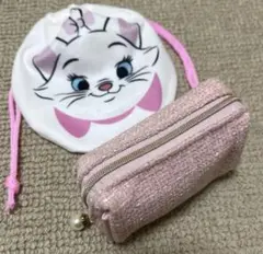 ピンク♡ツイードアクセサリーポーチ♡マリーちゃん巾着袋♡コスメポーチ2点セット